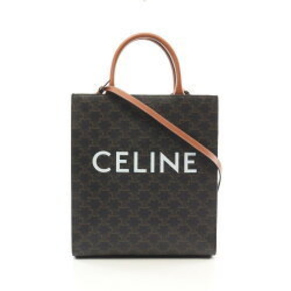 Celine Vertical Cabas Triomphe Tote Bag Leather Black Brown - Picture 1 of 6
